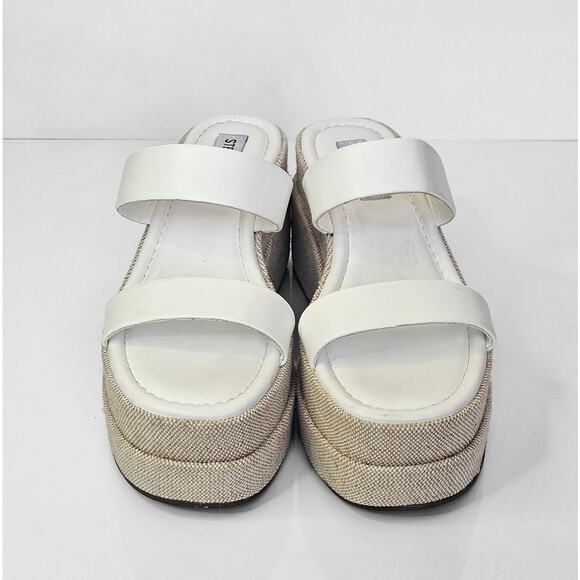Steve Madden Women's Size 7 Merrcer Platform Slide Leather Sandal in White Beach - Picture 2 of 11
